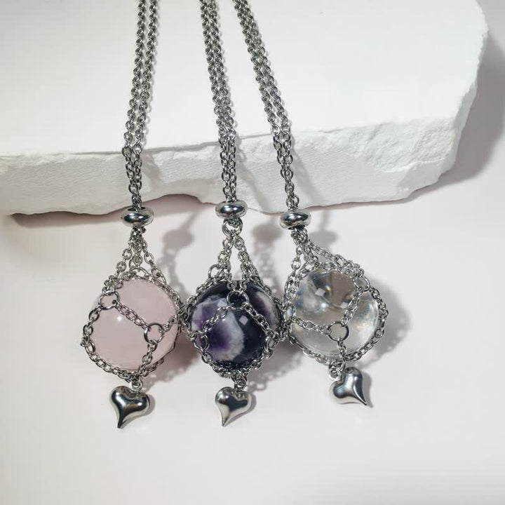 Olivenorma Natural Crystal Silver Color Pouch Heart Pendant Necklace - image 0