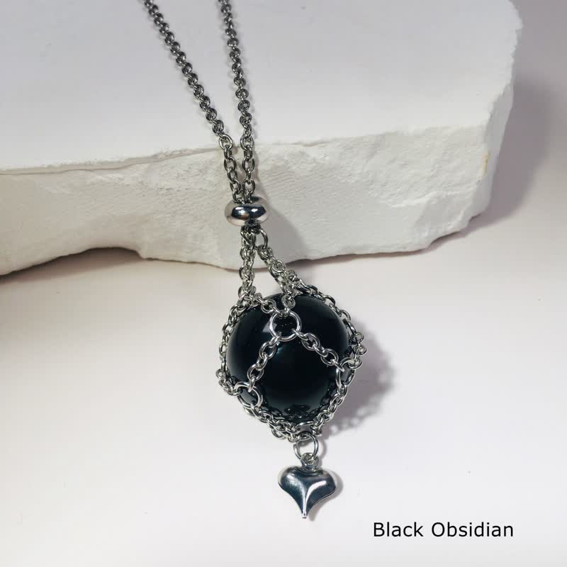 Olivenorma Natural Crystal Silver Color Pouch Heart Pendant Necklace - Obsidian - image 16