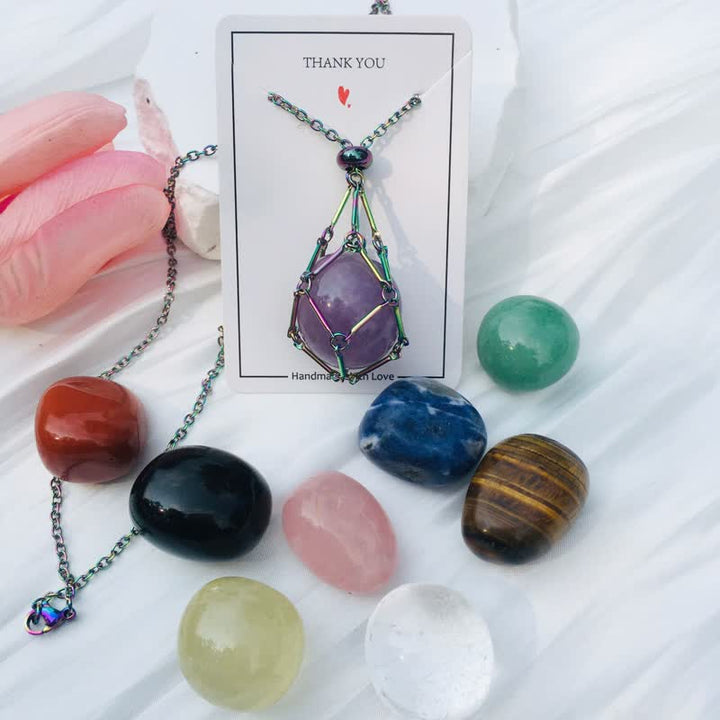 Olivenorma Medium Natural Crystal Color Plating Pouch Necklace - 9 Crystals - image 19