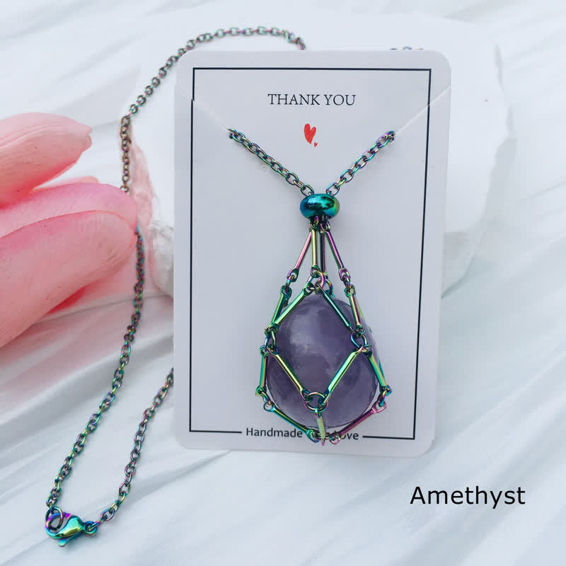 Olivenorma Medium Natural Crystal Color Plating Pouch Necklace - Amethyst - image 5