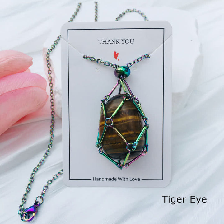 Olivenorma Medium Natural Crystal Color Plating Pouch Necklace - Tiger Eye - image 15