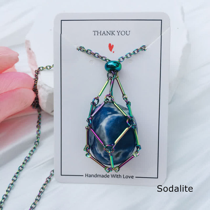 Olivenorma Medium Natural Crystal Color Plating Pouch Necklace - Sodalite - image 13
