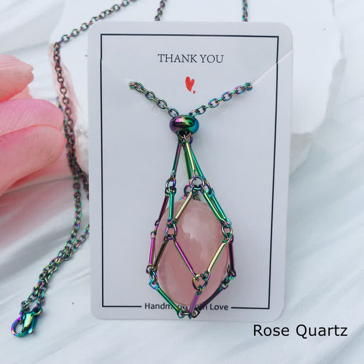 Olivenorma Medium Natural Crystal Color Plating Pouch Necklace - Rose Quartz - image 1