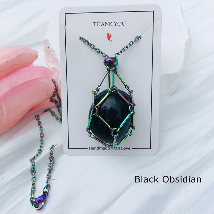 Olivenorma Medium Natural Crystal Color Plating Pouch Necklace - Obsidian - image 17