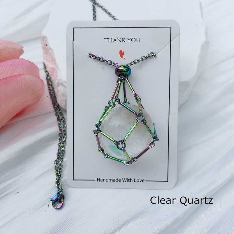Olivenorma Medium Natural Crystal Color Plating Pouch Necklace - Clear Crystal - image 7