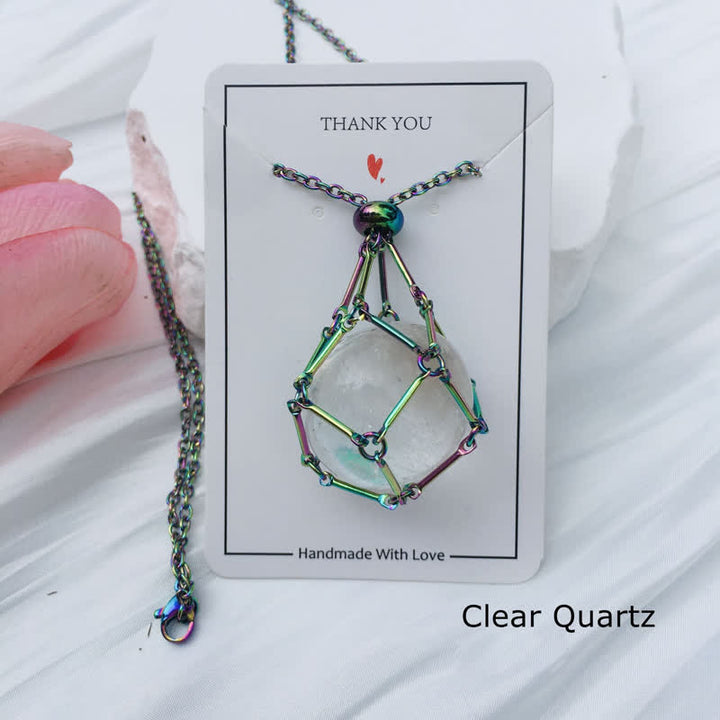 Olivenorma Medium Natural Crystal Color Plating Pouch Necklace - Clear Crystal - image 7