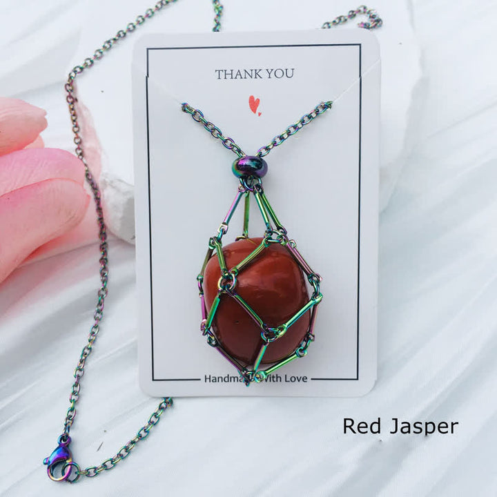 Olivenorma Medium Natural Crystal Color Plating Pouch Necklace - Red Jasper - image 9