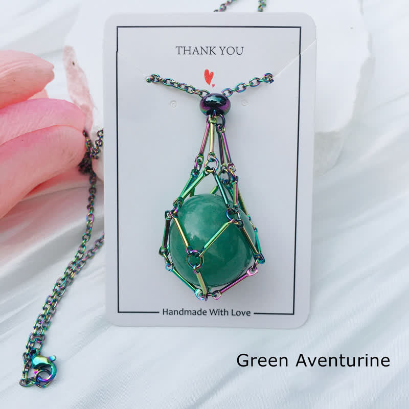 Olivenorma Medium Natural Crystal Color Plating Pouch Necklace - Green Aventurine - image 3
