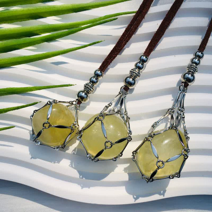 Olivenorma Medium Natural Crystal Pouch Leather Rope Necklace - image 0