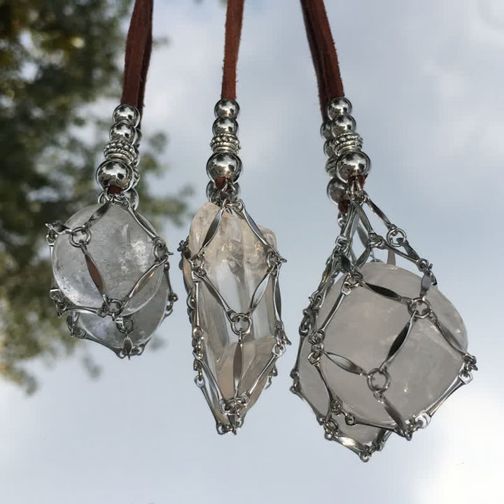 Olivenorma Medium Natural Crystal Pouch Leather Rope Necklace - image 20