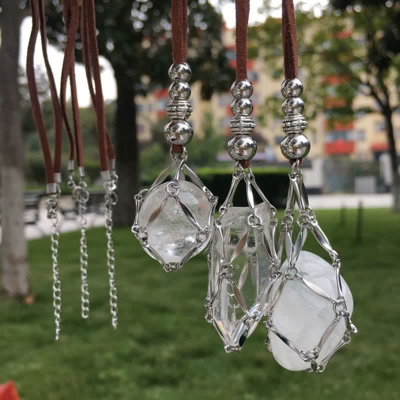 Olivenorma Medium Natural Crystal Pouch Leather Rope Necklace - image 21