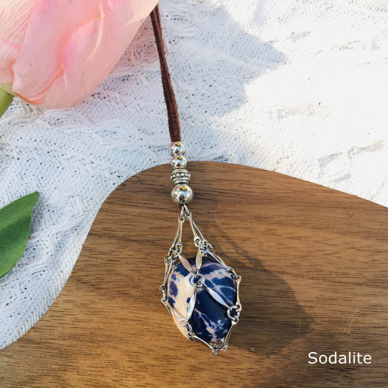 Olivenorma Medium Natural Crystal Pouch Leather Rope Necklace - Sodalite - image 13
