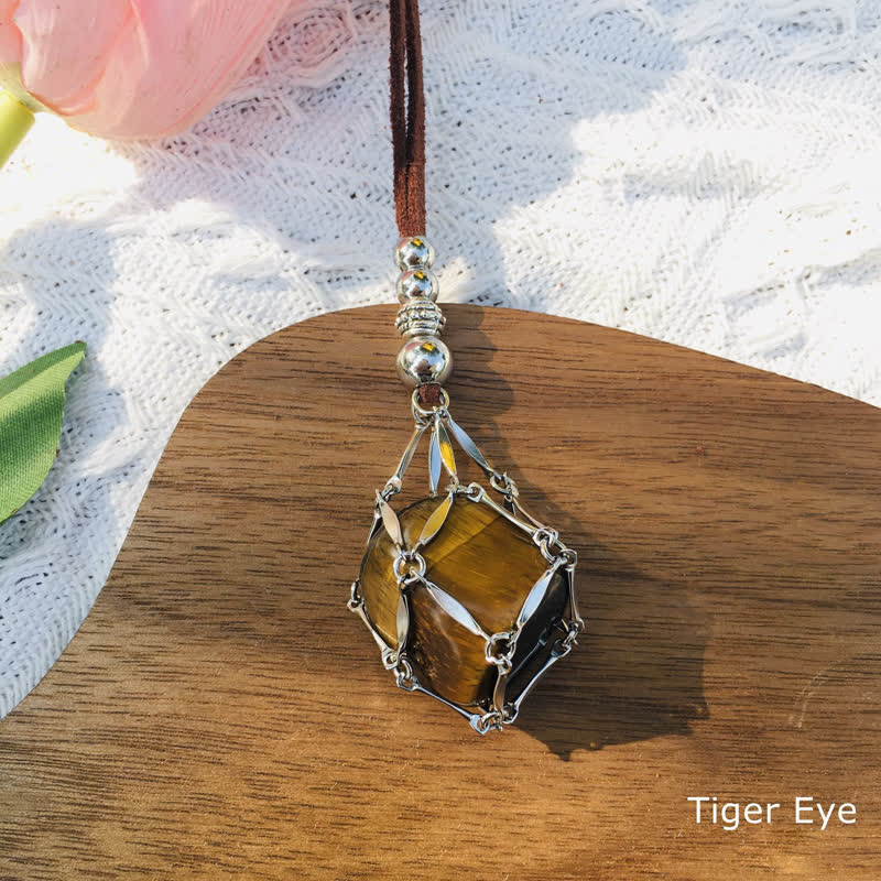 Olivenorma Medium Natural Crystal Pouch Leather Rope Necklace - Tiger Eye - image 15