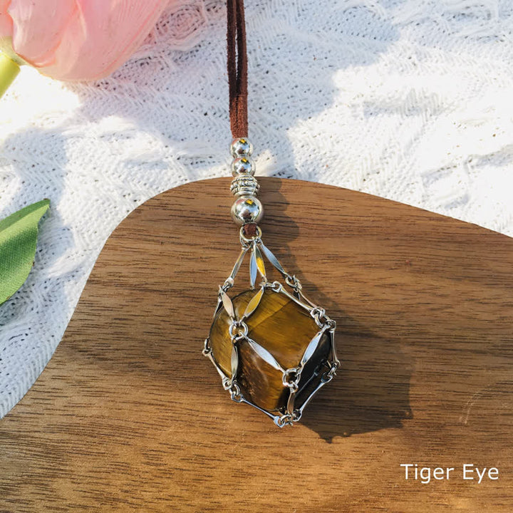 Olivenorma Medium Natural Crystal Pouch Leather Rope Necklace - Tiger Eye - image 15