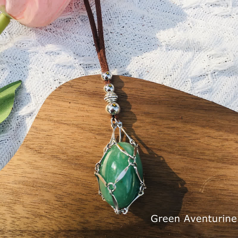 Olivenorma Medium Natural Crystal Pouch Leather Rope Necklace - Green Aventurine - image 3