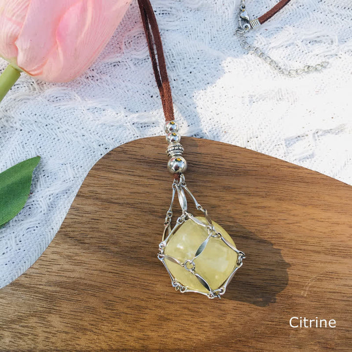 Olivenorma Medium Natural Crystal Pouch Leather Rope Necklace - Citrine - image 11