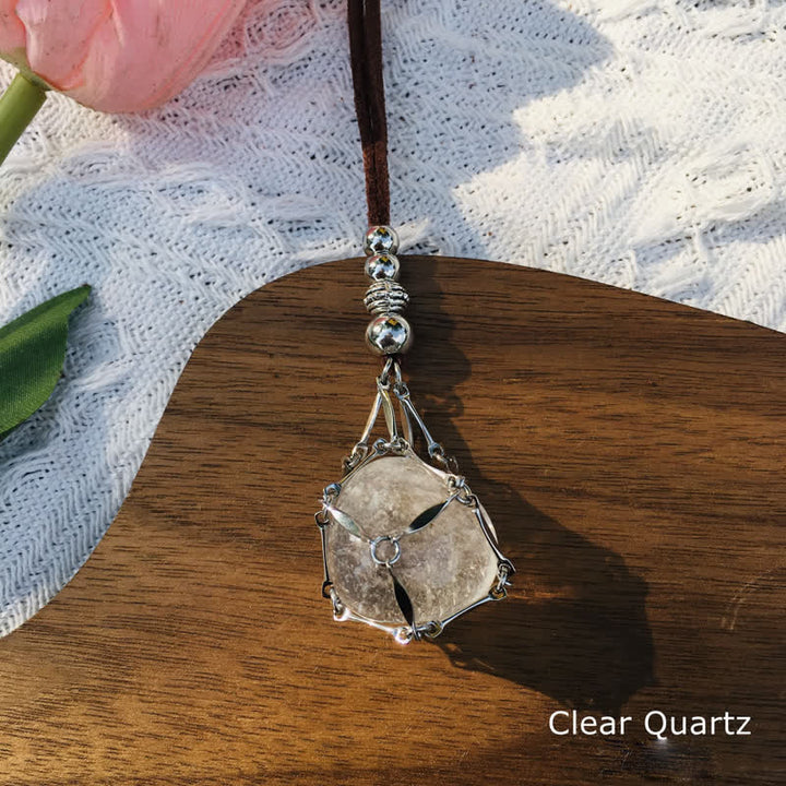 Olivenorma Medium Natural Crystal Pouch Leather Rope Necklace - Clear Crystal - image 7