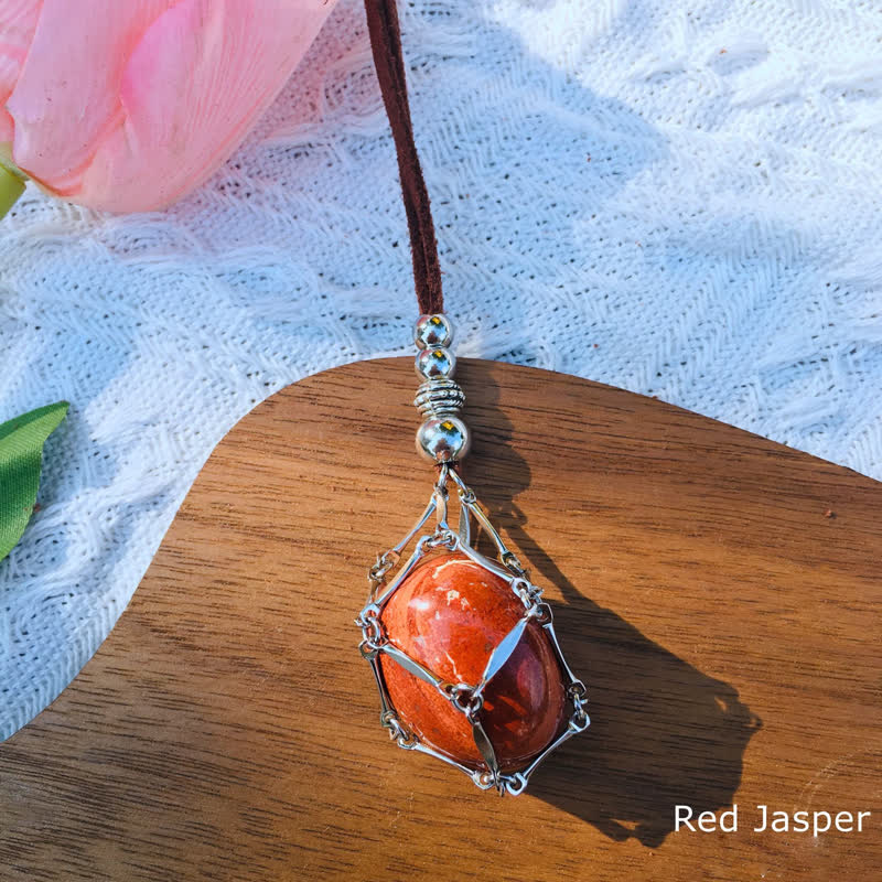 Olivenorma Medium Natural Crystal Pouch Leather Rope Necklace - Red Jasper - image 9
