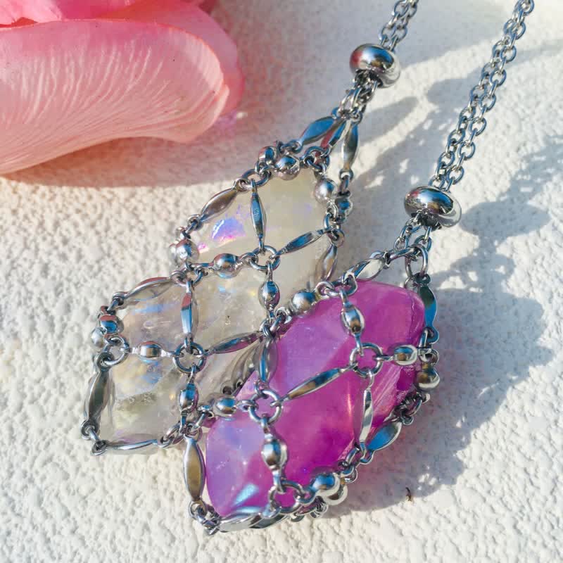 Olivenorma Rice Beads Chain Electroplated Crystal Pouch Necklace - image 0
