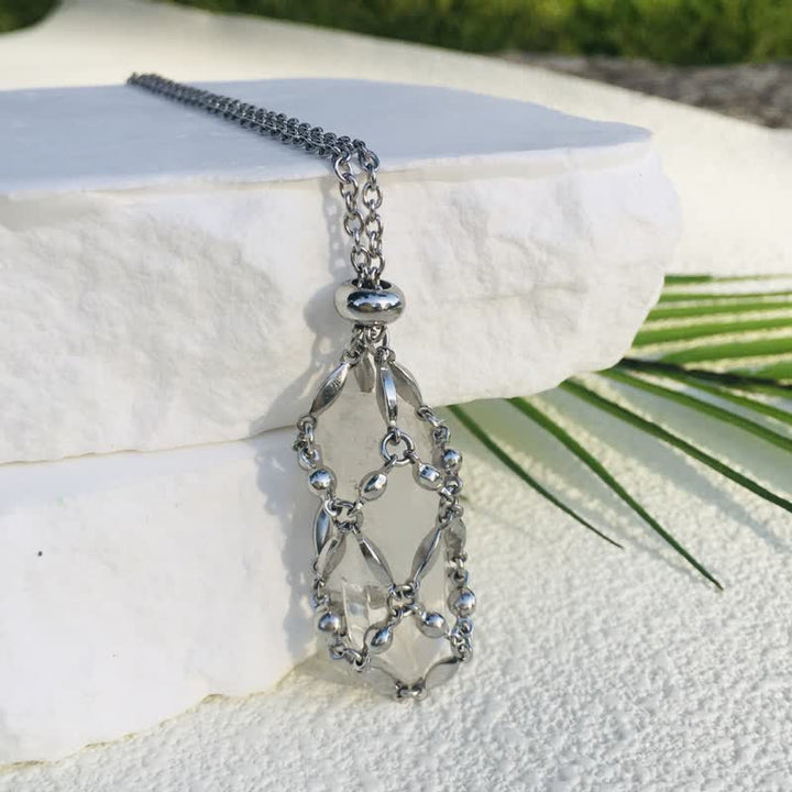 Olivenorma Rice Beads Chain Electroplated Crystal Pouch Necklace - Clear Quartz - image 1