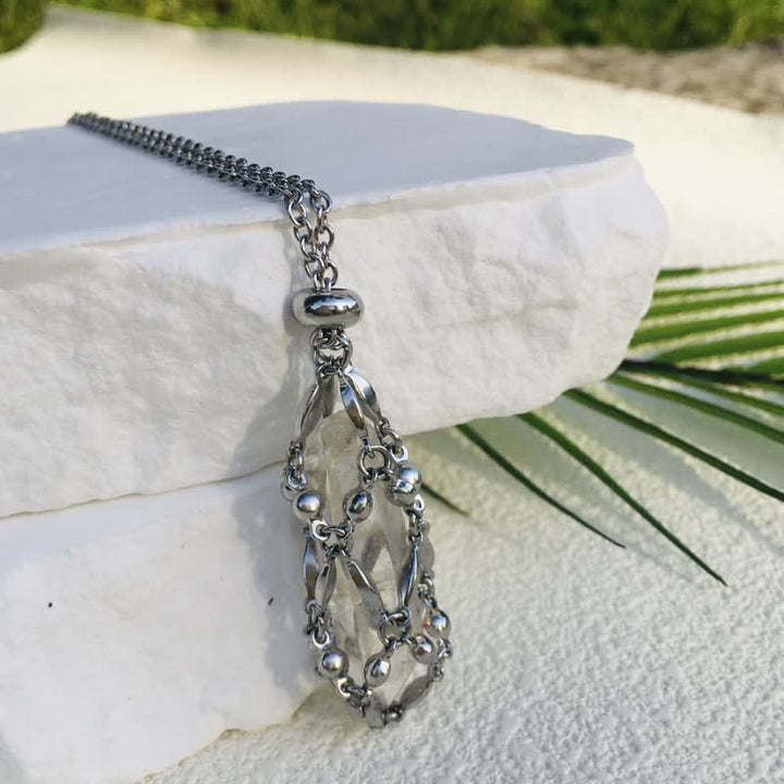 Olivenorma Rice Beads Chain Electroplated Crystal Pouch Necklace - Ab White - image 2