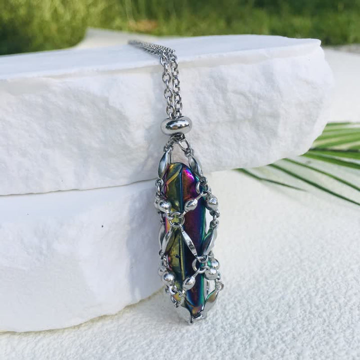 Olivenorma Rice Beads Chain Electroplated Crystal Pouch Necklace - Colorful - image 3