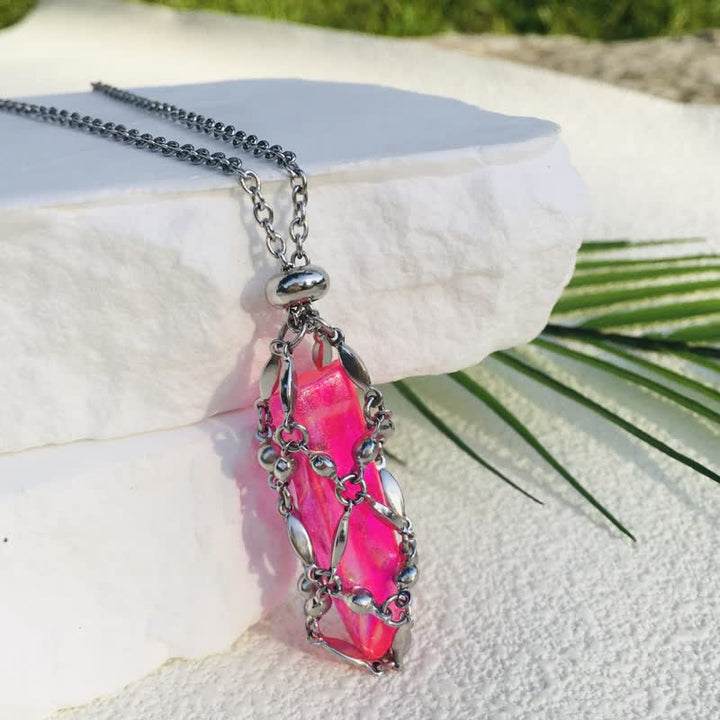 Olivenorma Rice Beads Chain Electroplated Crystal Pouch Necklace - Pink - image 10