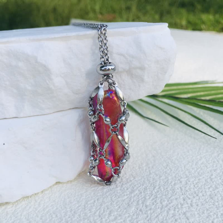Olivenorma Rice Beads Chain Electroplated Crystal Pouch Necklace - Bright Red - image 16