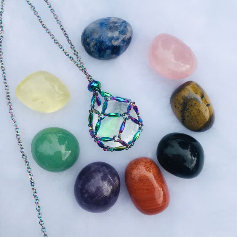 Olivenorma Color Plating Rice Beads Chain Crystal Pouch Necklace - 9 Crystals - image 20