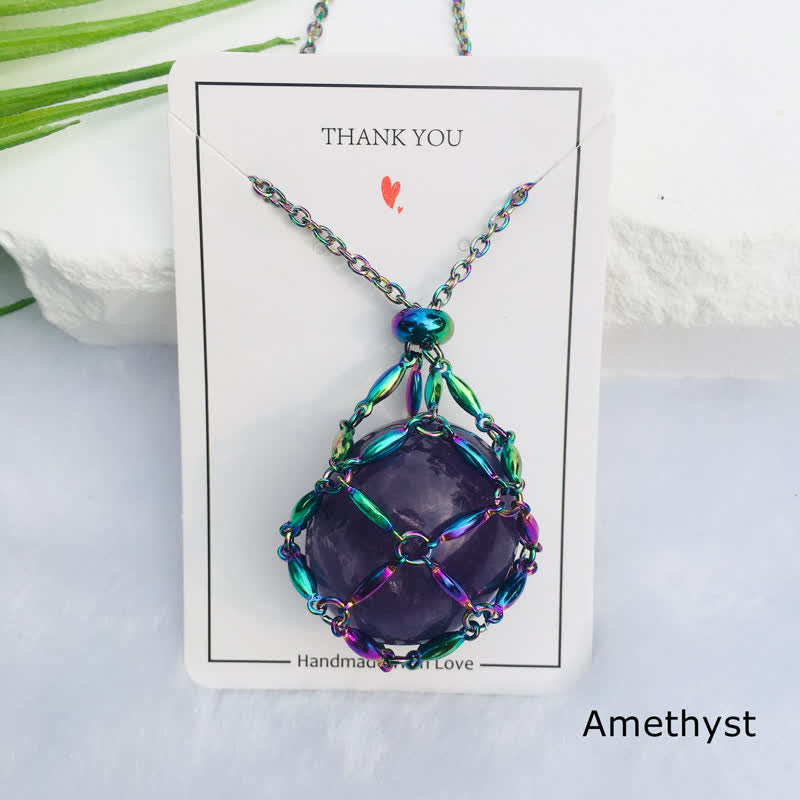 Olivenorma Color Plating Rice Beads Chain Crystal Pouch Necklace - Amethyst - image 5