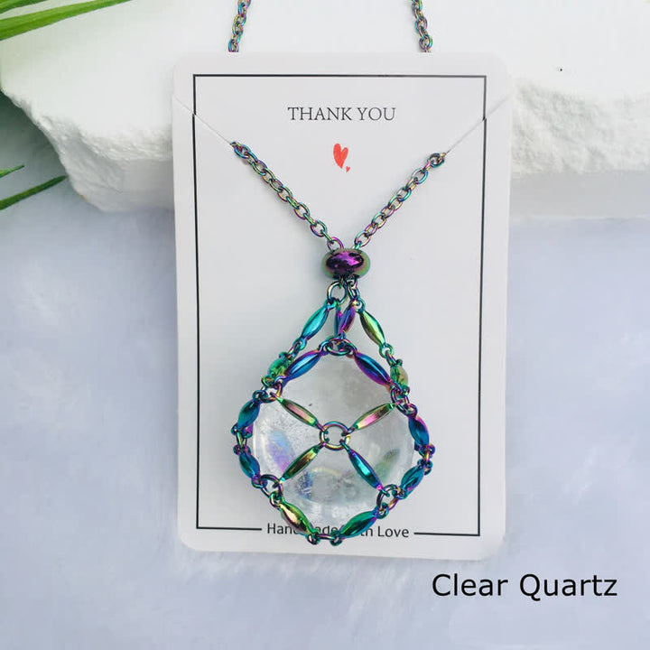 Olivenorma Color Plating Rice Beads Chain Crystal Pouch Necklace - Clear Crystal - image 7