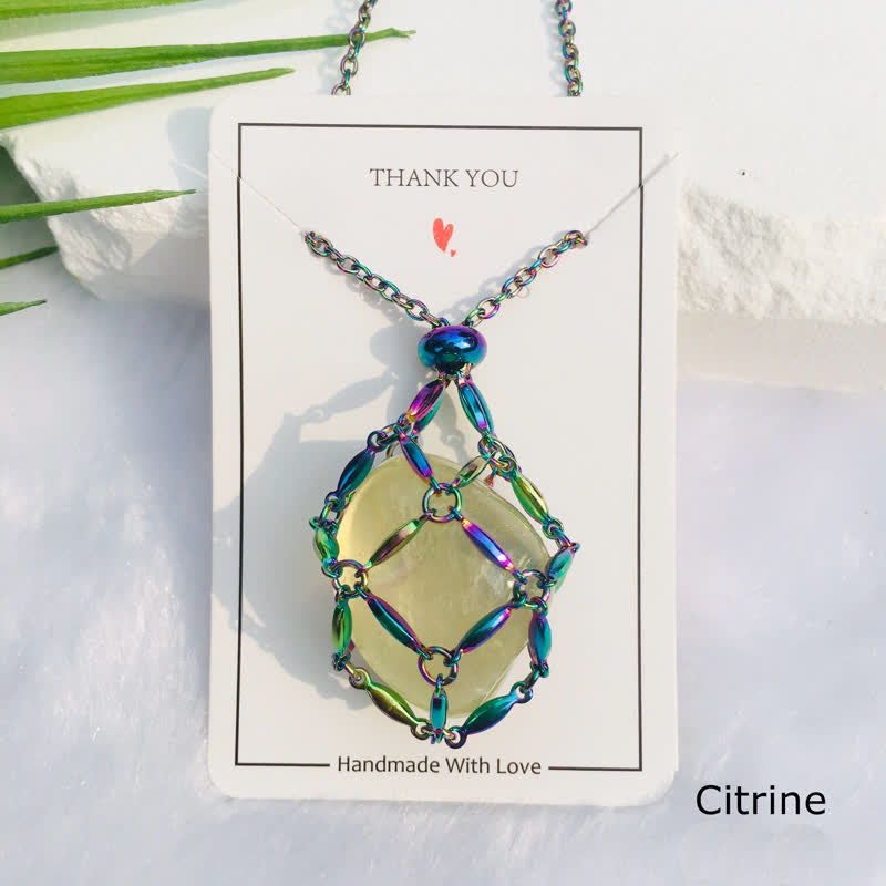 Olivenorma Color Plating Rice Beads Chain Crystal Pouch Necklace - Citrine - image 11