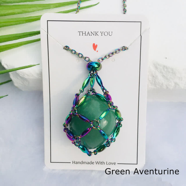 Olivenorma Color Plating Rice Beads Chain Crystal Pouch Necklace - Green Aventurine - image 3