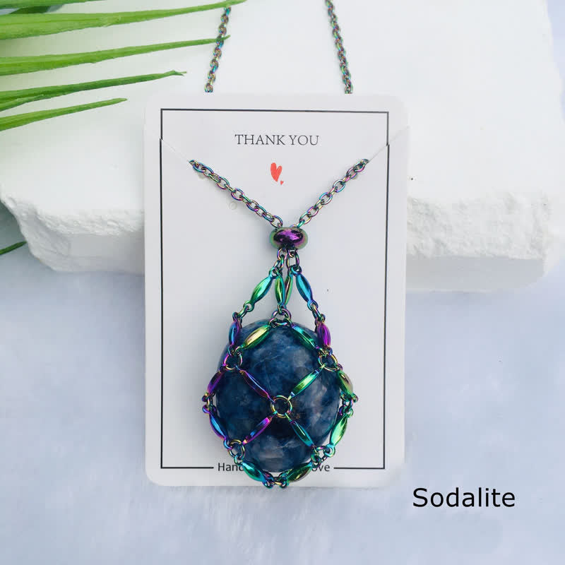 Olivenorma Color Plating Rice Beads Chain Crystal Pouch Necklace - Sodalite - image 13
