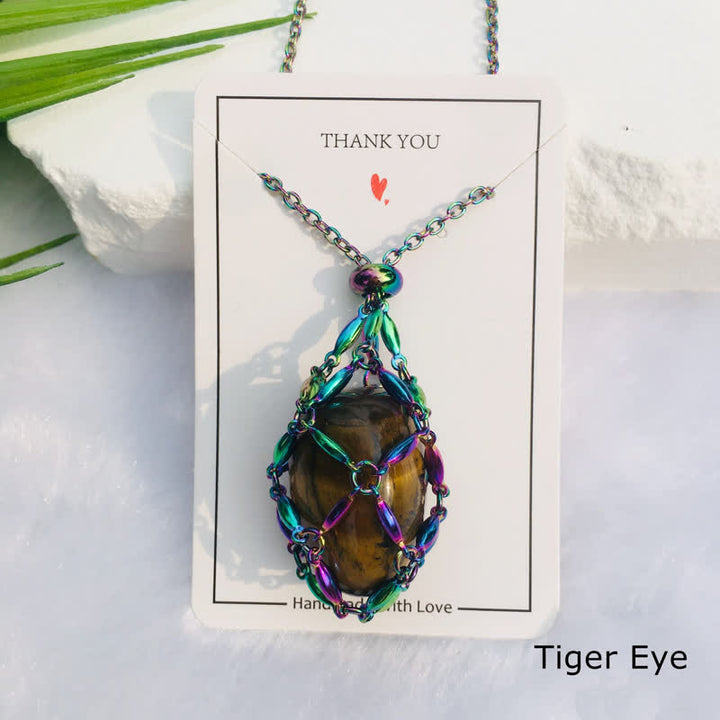 Olivenorma Color Plating Rice Beads Chain Crystal Pouch Necklace - Tiger Eye - image 15