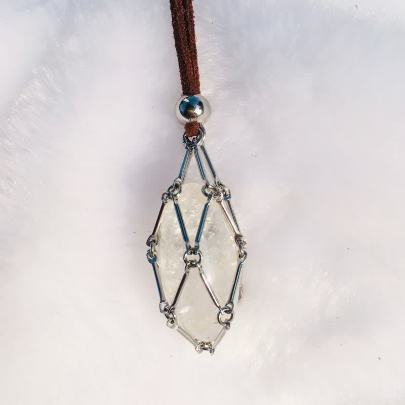 Olivenorma Natural Crystal Pouch Leather Rope Necklace - image 9