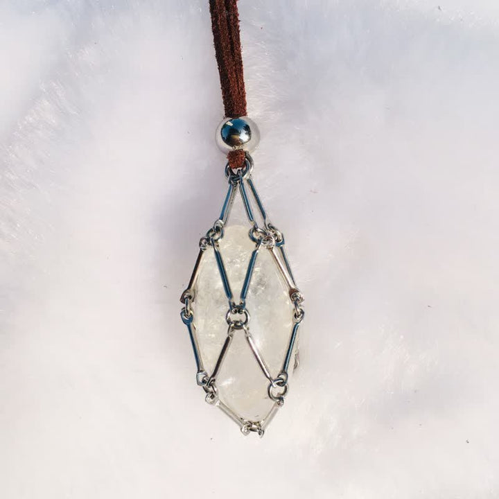 Olivenorma Natural Crystal Pouch Leather Rope Necklace - image 9