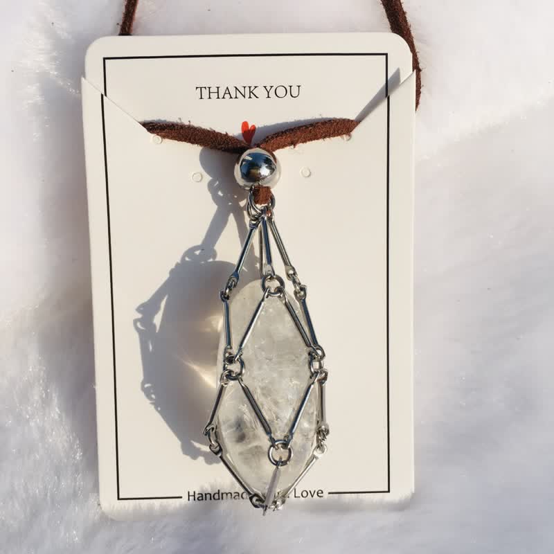 Olivenorma Natural Crystal Pouch Leather Rope Necklace - Clear Crystal - image 8