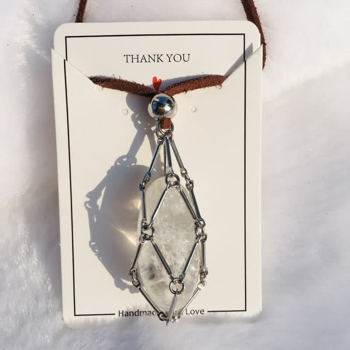 Olivenorma Natural Crystal Pouch Leather Rope Necklace - Clear Crystal - image 8