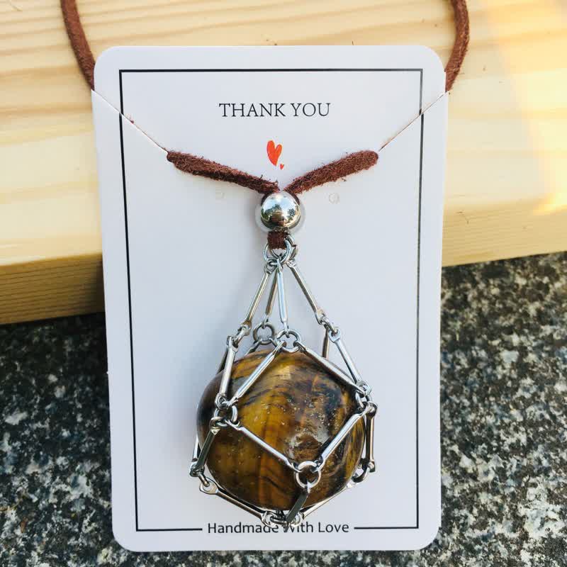 Olivenorma Natural Crystal Pouch Leather Rope Necklace - Tiger Eye - image 22