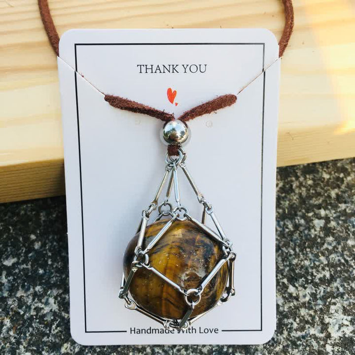 Olivenorma Natural Crystal Pouch Leather Rope Necklace - Tiger Eye - image 22