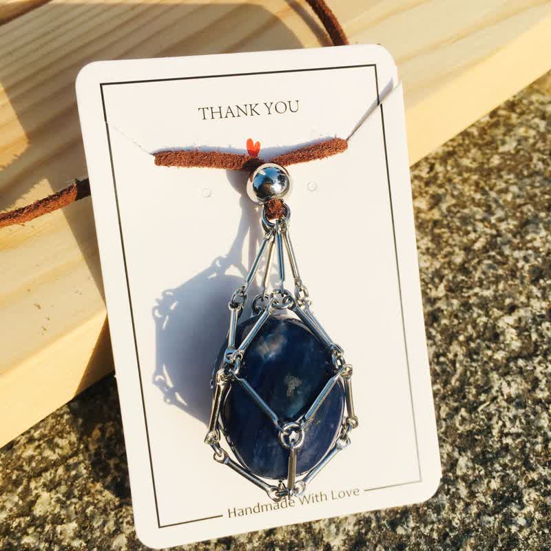 Olivenorma Natural Crystal Pouch Leather Rope Necklace - Sodalite - image 19