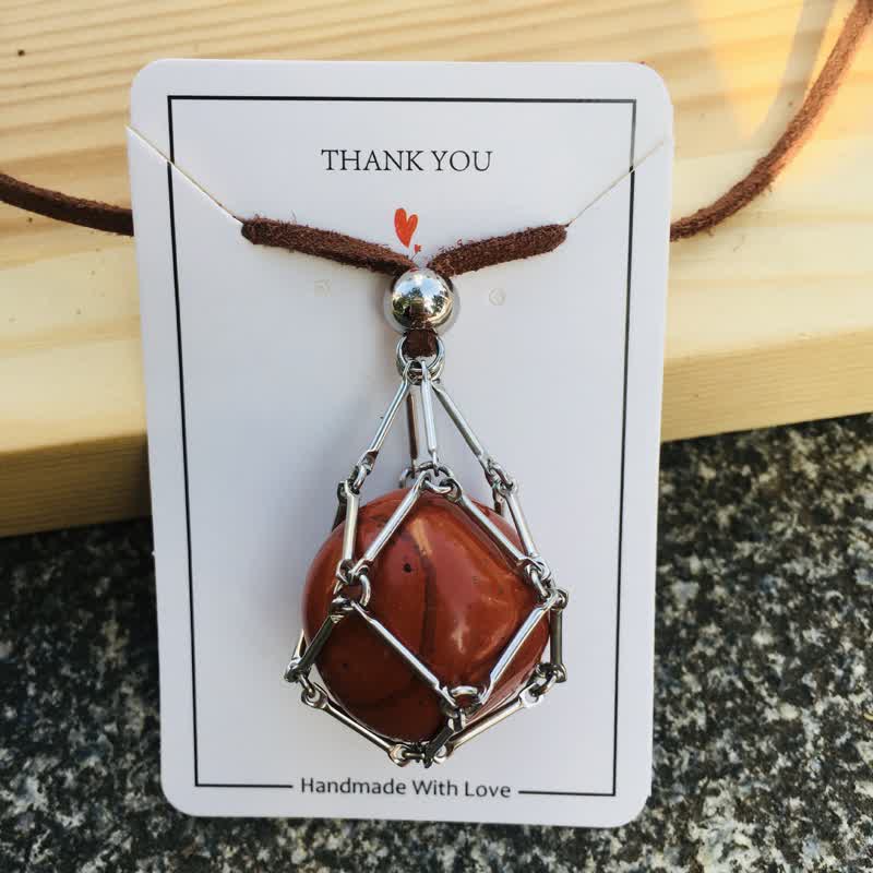 Olivenorma Natural Crystal Pouch Leather Rope Necklace - Red Jasper - image 11