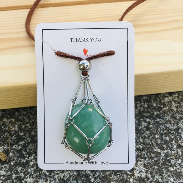 Olivenorma Natural Crystal Pouch Leather Rope Necklace - Green Aventurine - image 4