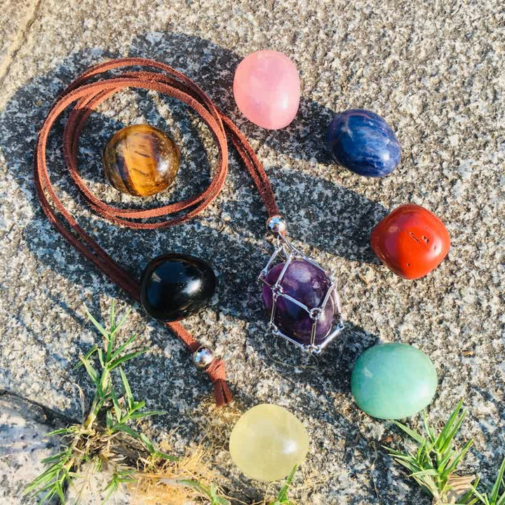 Olivenorma Natural Crystal Pouch Leather Rope Necklace - image 0