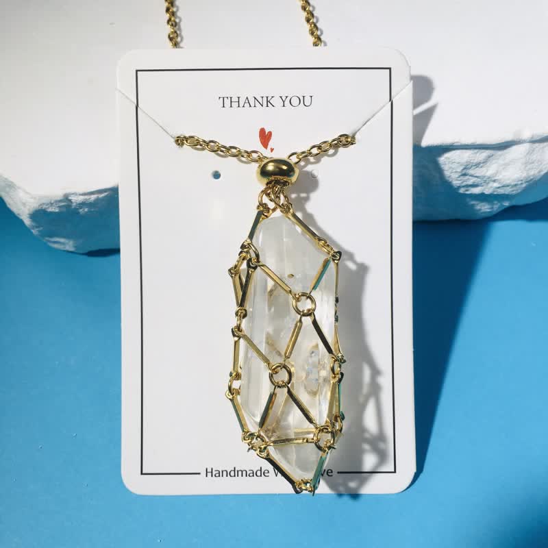 Olivenorma Clear Quartz Sliver Golden Pouch Necklace - Golden - Large - image 4
