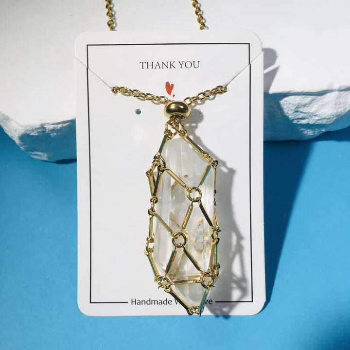 Olivenorma Clear Quartz Sliver Golden Pouch Necklace - Golden - Large - image 4
