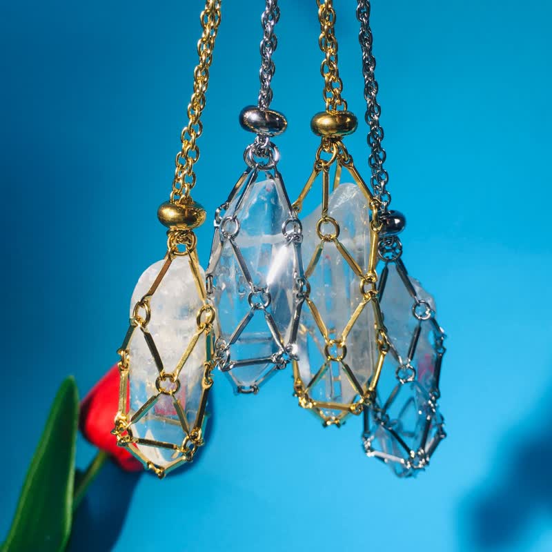 Olivenorma Clear Quartz Sliver Golden Pouch Necklace - image 0