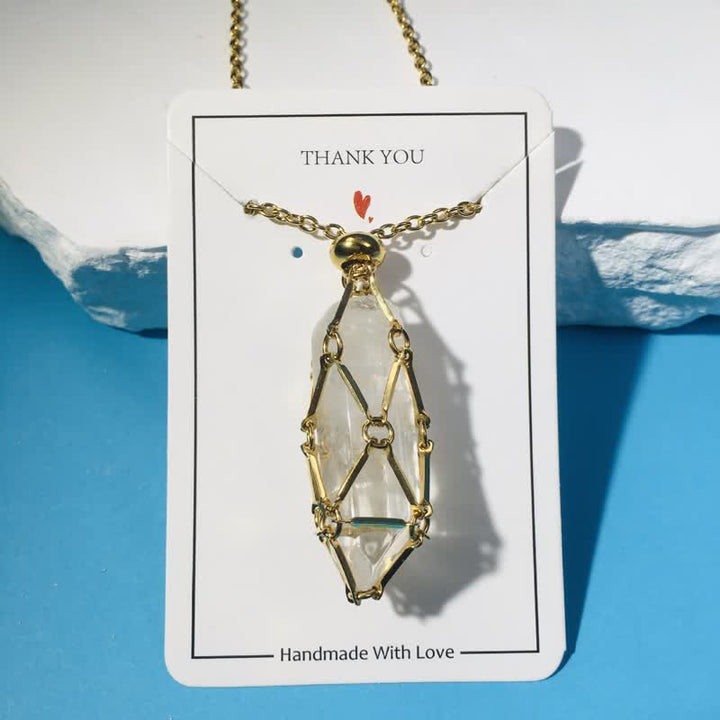 Olivenorma Clear Quartz Sliver Golden Pouch Necklace - Golden - Medium - image 3