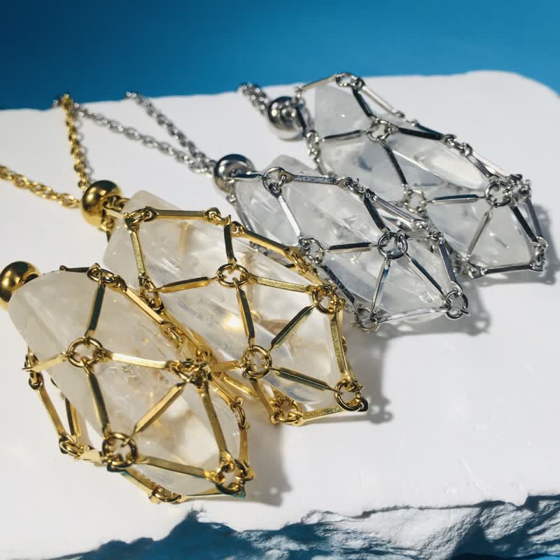 Olivenorma Clear Quartz Sliver Golden Pouch Necklace - image 6